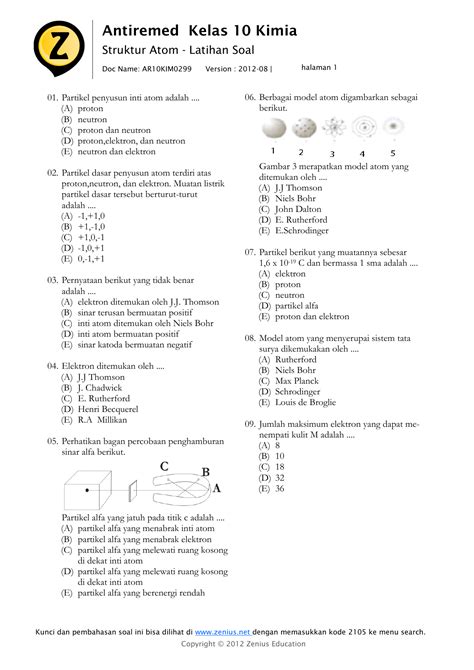 Soal Kimia Kelas X Struktur Atom Dan Sistem Periodik Unsur Beinyu