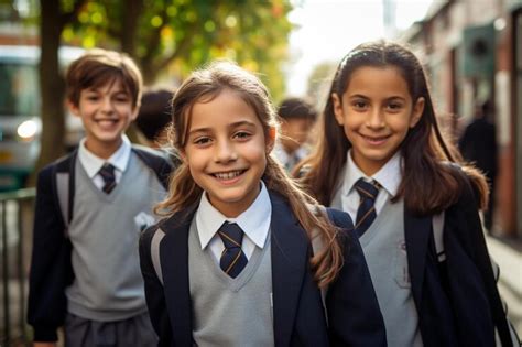 Premium AI Image | a group of school children wearing school uniforms.