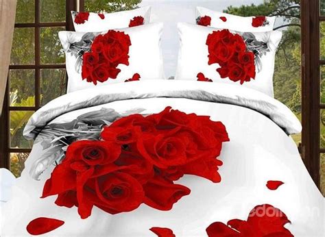 Luxury Red Roes Reactive Printing Cotton 4 Piece Bedding Sets Bedding