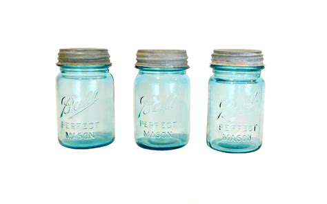 3 Blue Ball Mason Jars With Zinc Lids Ball Perfect Mason Etsy Ball