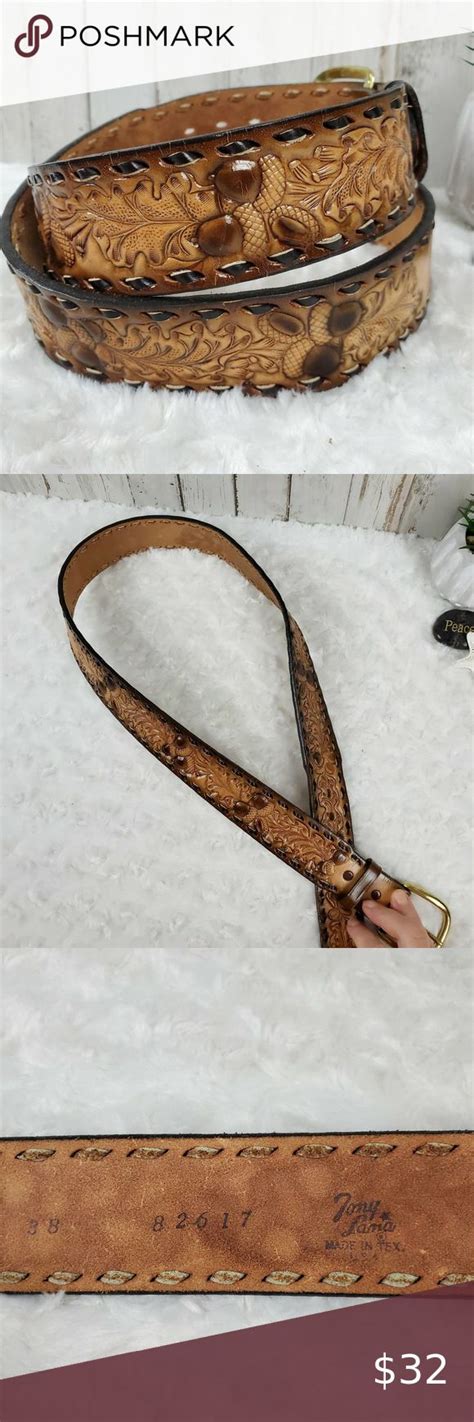 Tony Lama Hand Tooled Leather Acorn Leaf Belt Tan Size 38