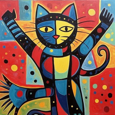 Pintura Estilo Cubismo De Um Gato Foto Premium