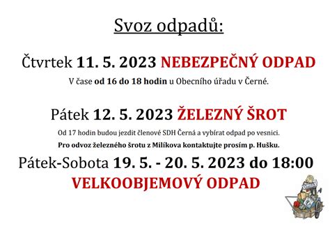 Svoz odpadů nebezpečný železný šrot a velkoobjemový Obec Černá