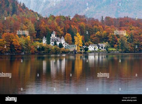 Lake Hallstatt, Austria. The village of Hallstatt is on the shore of ...