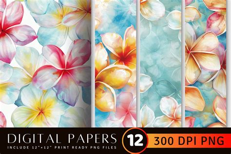 Watercolor Plumeria Flower Digital Paper Graphic By Stcrafts Creative