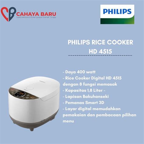 Jual Philips Digital Rice Cooker 1 8l Hd4515 Garansi Resmi Shopee