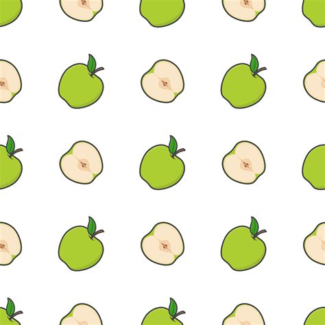 Green Apple Fruit Seamless Pattern On A White Background Fresh Apple