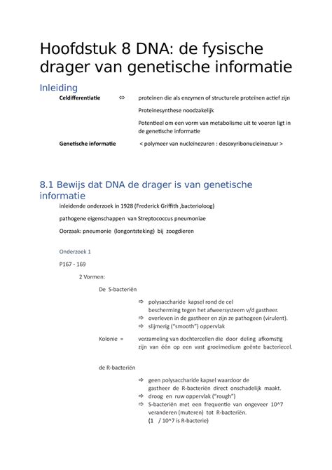 Hoofdstuk Dna Hoofdstuk Dna De Fysische Drager Van Genetische