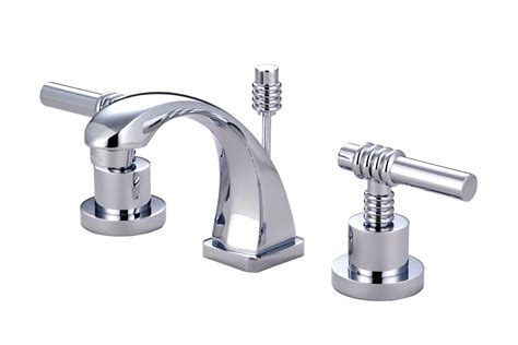 Modern Two Handle 3 Hole Deck Mounted Widespread Bathroom Faucet In