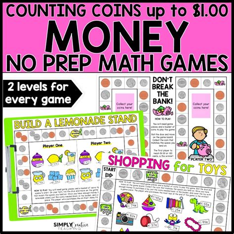 Counting Coins Games No Prep Money 1st And 2nd Grade Mixed Coins Simply Creative Teaching