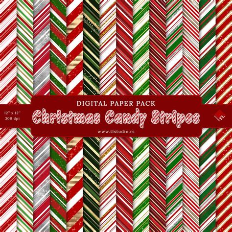 Candy Cane Stripes Digital Paper Pack Candy Cane Christmas Etsy