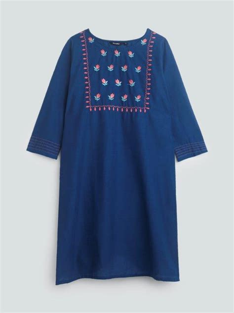 Zudio Indigo Floral Embroidered Straight Kurta