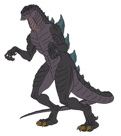 An Image Of A Godzilla Character In Black And White With Green Accents