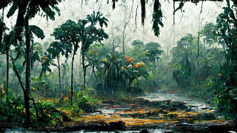 Melanc Lico Paisaje De El Selva En El Lluvia Resumen Ilustraci N Arte