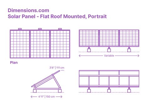 Solar Panel - Flat Roof Mounted, Landscape Dimensions & Drawings ...