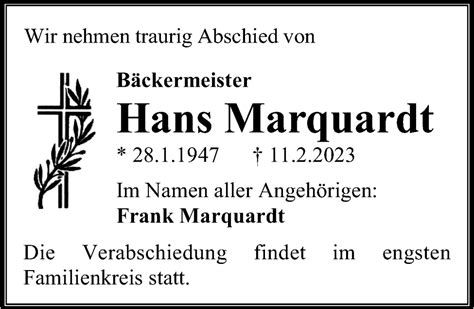 Traueranzeigen Von Hans Marquardt Trauer Anzeigen De