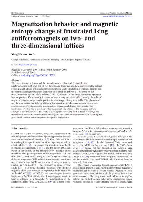 Pdf Magnetization Behavior And Magnetic Entropy Change Of Frustrated