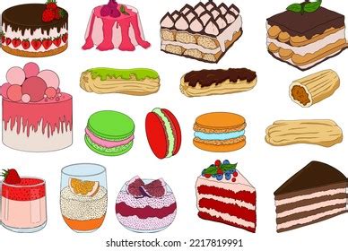 Delicious Sweets Desserts Hand Drawn Colorful Stock Vector Royalty