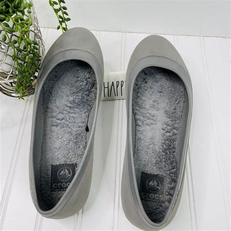 CROCS Grey Mammoth Nubuck Fur Lined Ballet Flats Sho… - Gem