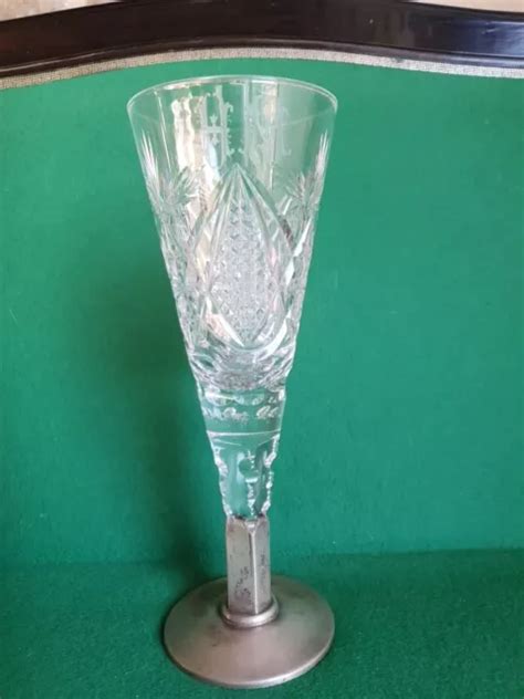 ANCIEN SUPERBE VASE CRISTAL Taillé Pied Argent H schafer Saint Louis