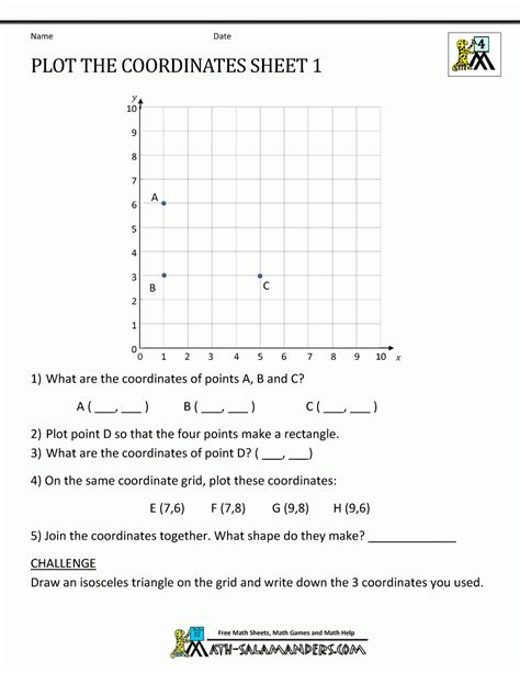 Coordinate Grid Worksheet Third Grade