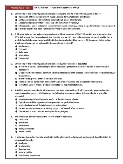 Mcq Anaesthesia Anesthesia Clinical Medicine