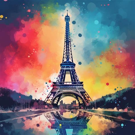 Cuadro De La Torre Eiffel En Paris Con Acuarelas De Colores Ai