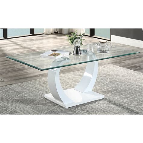 Bowery Hill Contemporary Glass Coffee Table With Glossy White Base