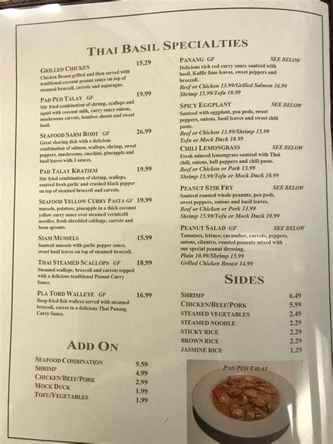 Menu at Thai Basil Restaurant & Bar, Stillwater