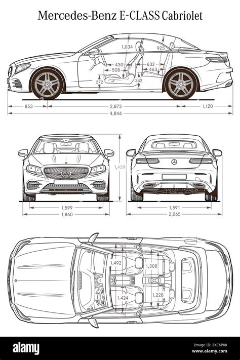 Mercedes Benz E Class Cabriolet 2017 Car Blueprint Stock Vector Image And Art Alamy