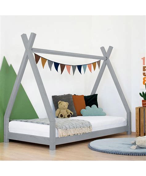 Lit Tipi Enfant Nakana Avec Barri Re De S Curit Bois Massif Blanc