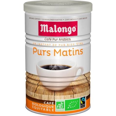 Café moulu Les Purs Matins allégé pur arabica bio MALONGO la boite de