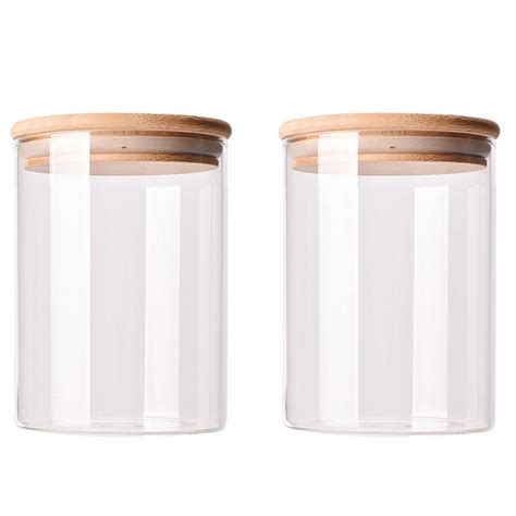 NUOLUX 2pcs Glass Storage Jars Kitchen Sealed Containers With Bamboo