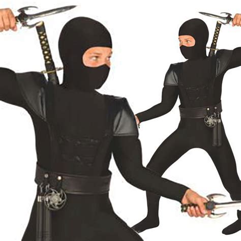 Boys Black Ninja Costume Accessories 8 Piece Kids Samurai Warrior Fancy