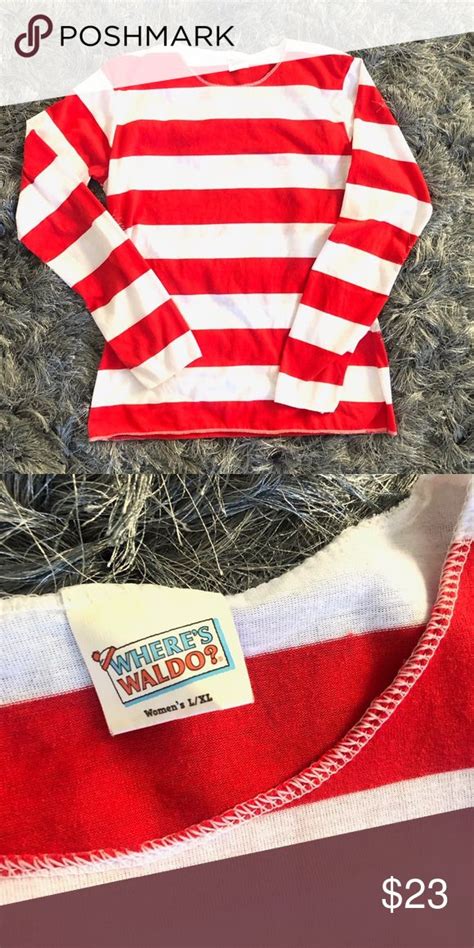 Wheres Waldo Costume Top Stripe Red White Sz L Xl Waldo Costume