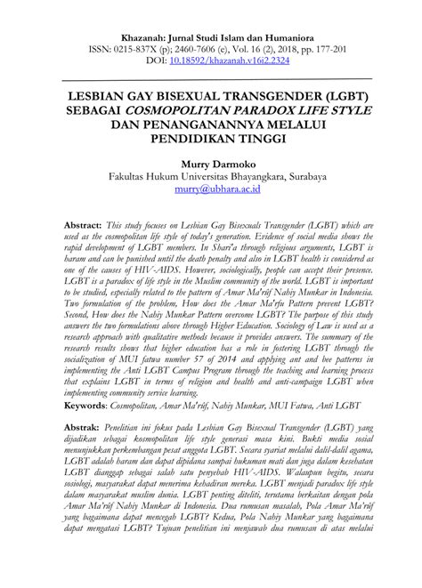Pdf Lesbian Gay Bisexual Transgender Lgbt Sebagai Cosmopolitan Paradox Life Style Dan