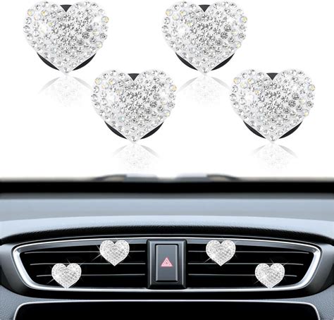 Amazon Pcs Heart Shaped Car Vent Clips With Rhinestone Bling Air