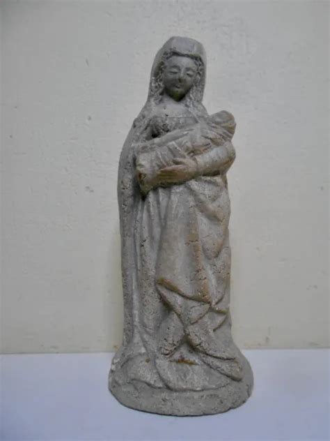 Ancienne Statue Vierge Enfant Jesus Pierre Sculpt E Style Haute Poque