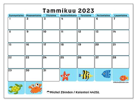 Tulostettavat Kalenteri Tammikuu 2023 442SL Michel Zbinden FI