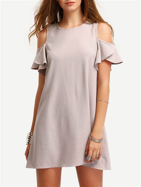 Cold Shoulder Ruffle Sleeves Shift Dress Shein Sheinside