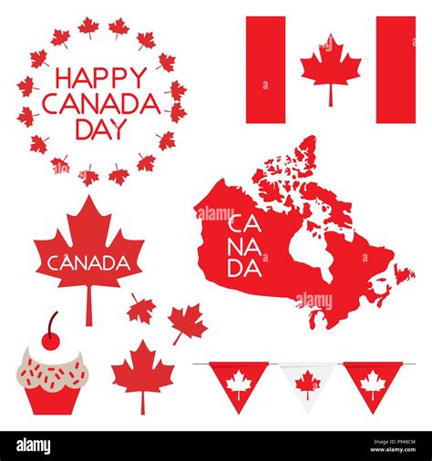 Happy Canada Day Card Map Flag Cake Pennants Of Leave Maples Vector