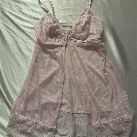 NEVER WORN Pink Sheer Lace Babydoll Lingerie Top Depop
