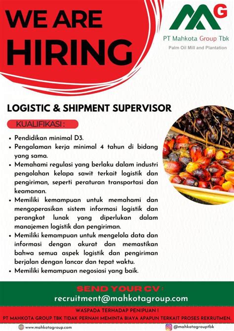 Lowongan Kerja Logistic Shipment Supervisor Di Pt Mahkota Group Tbk