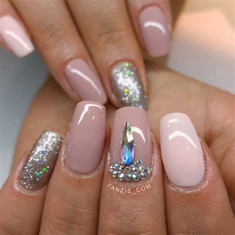 Nude Gelpolish On Own Natural Nails With Swarovski