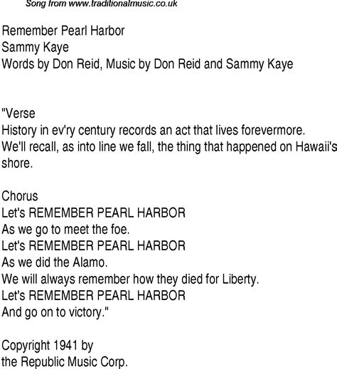 Top Songs 1942 Music Charts Lyrics For Remember Pearl Harbor