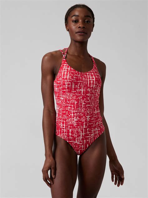 Athleta Keyhole One Piece Swimsuit Red 657733023