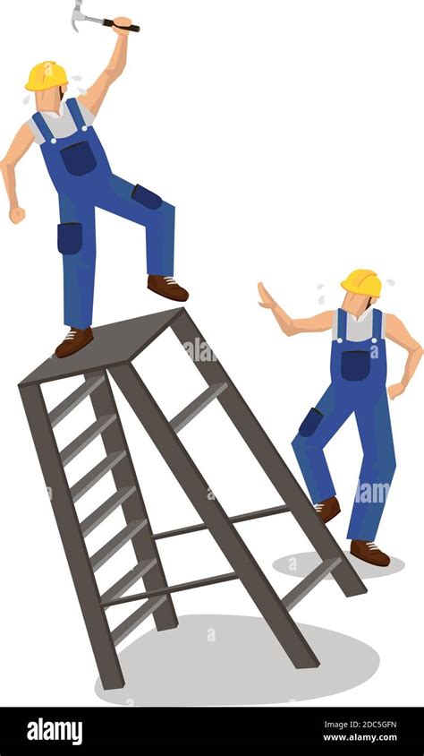 Worker falling from ladder. Workplace accident or construction safety ...