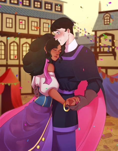 An Animated Image Of A Man And Woman Hugging In Front Of A Castle With