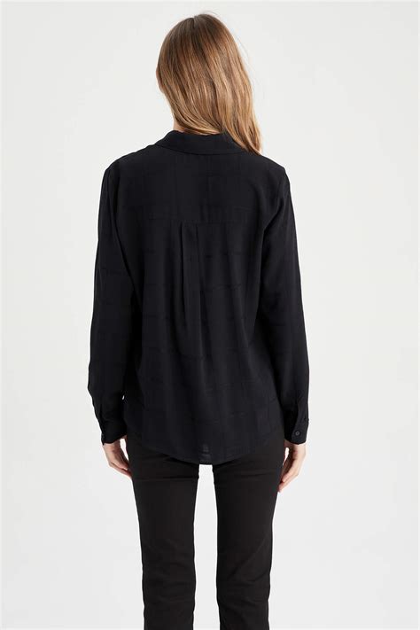 Black Woman Regular Fit Shirt Collar Long Sleeve Shirt Defacto