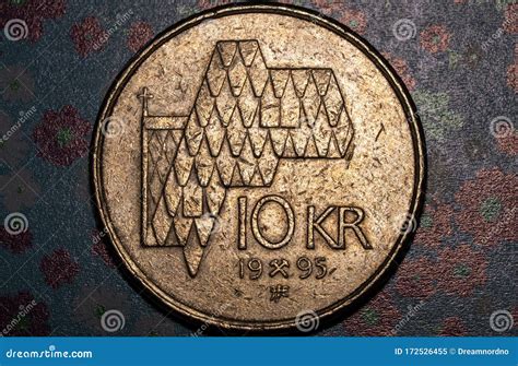 Norwegian Metal Coin With Denomination Of One Norwegian Krone Stock